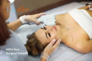 Woman having Hi-Fu to reduce wrinkles Newark-on-Trent.