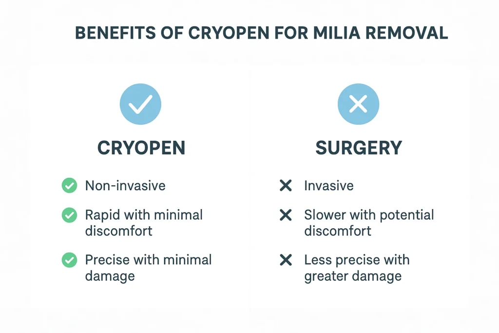Benefits of cryopen for milia removal Newark-on-Trent compared to surgical treatments.