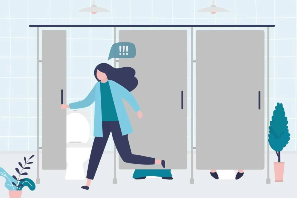 graphic of Urine incontinence Newark-on-Trent woman running to the toilet.