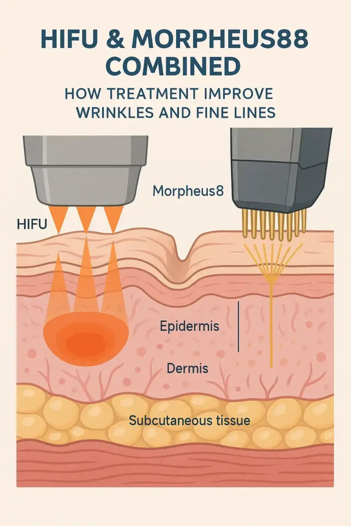 Diagram showing HIFU & Morpeus8 Newark-on-Trent and the benefits for reduction in wrinkles and fine lines