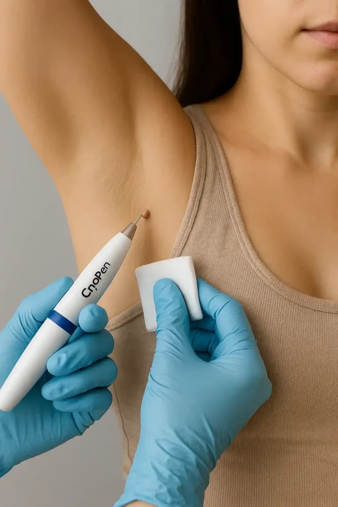woman having cryopen to remove underarm skin tags Newark-on-Trent