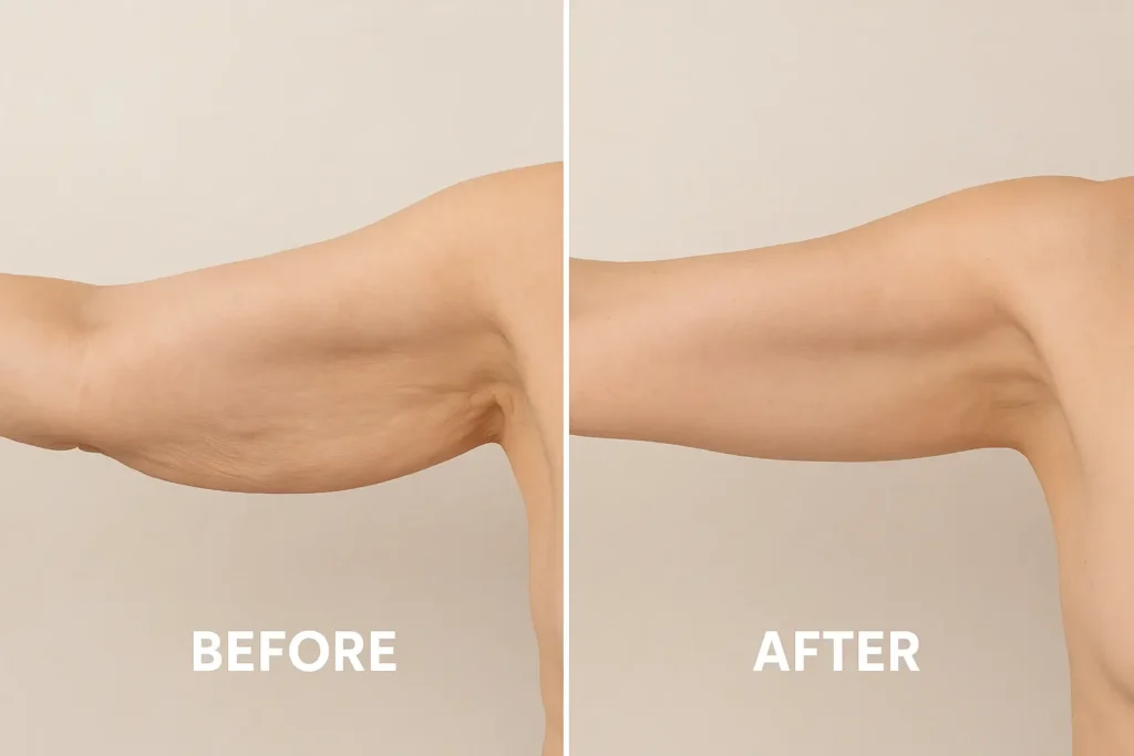 Picture of LA LIPO Newark-on-Trent before and after results of skin tightening treatment on the upper arms.